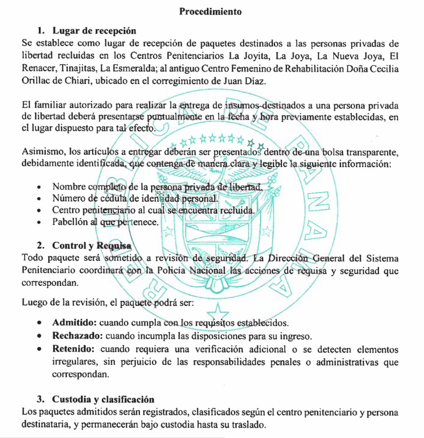 Procedimiento de entrega de insumos.