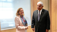 Presidenta del Banco Europeo de Inversiones, Nadia Calviño y el presidente de Panamá José Raúl Mulino. Presidenta del Banco Europeo de Inversiones, Nadia Calviño y el presidente de Panamá José Raúl Mulino.