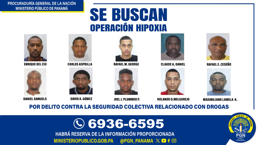 El Ministerio Público solicita la colaboración para ubicar a 10 personas relacionadas a la operación Hipoxia.