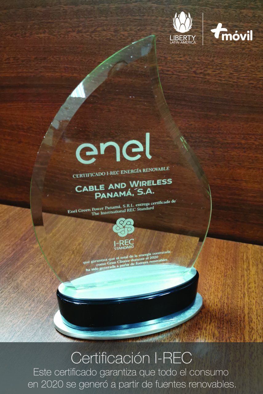 +Móvil recibió los Certificados Internacionales de Energía Renovables I Rec por parte de Enel Green Power.