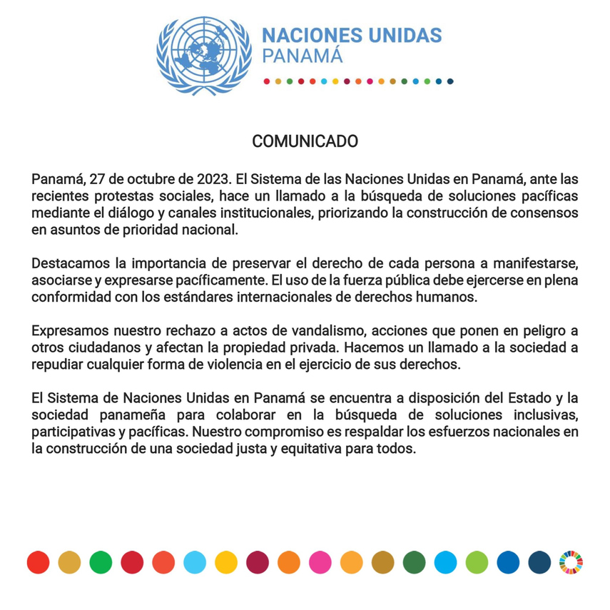 Comunicado oficial de la ONU Comunicado oficial de la ONU 