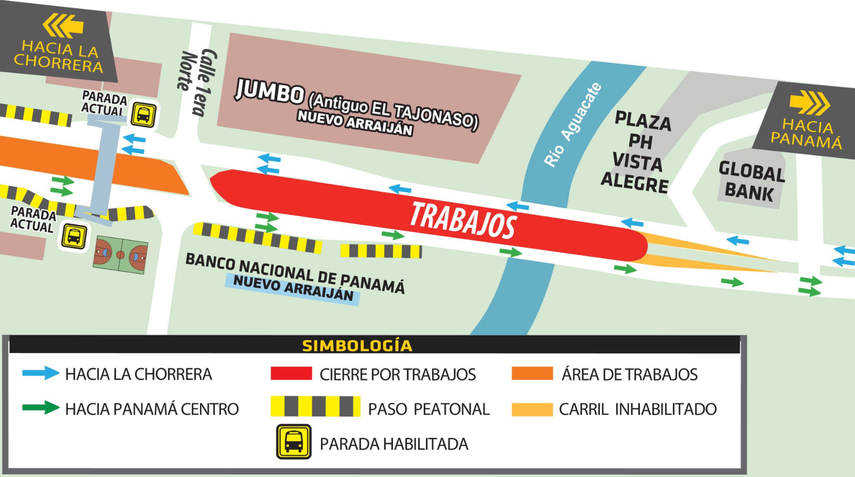 Inhabilitación de carriles en la carretera Panamericana por trabajos de la Línea 3 del Metro de Panamá.