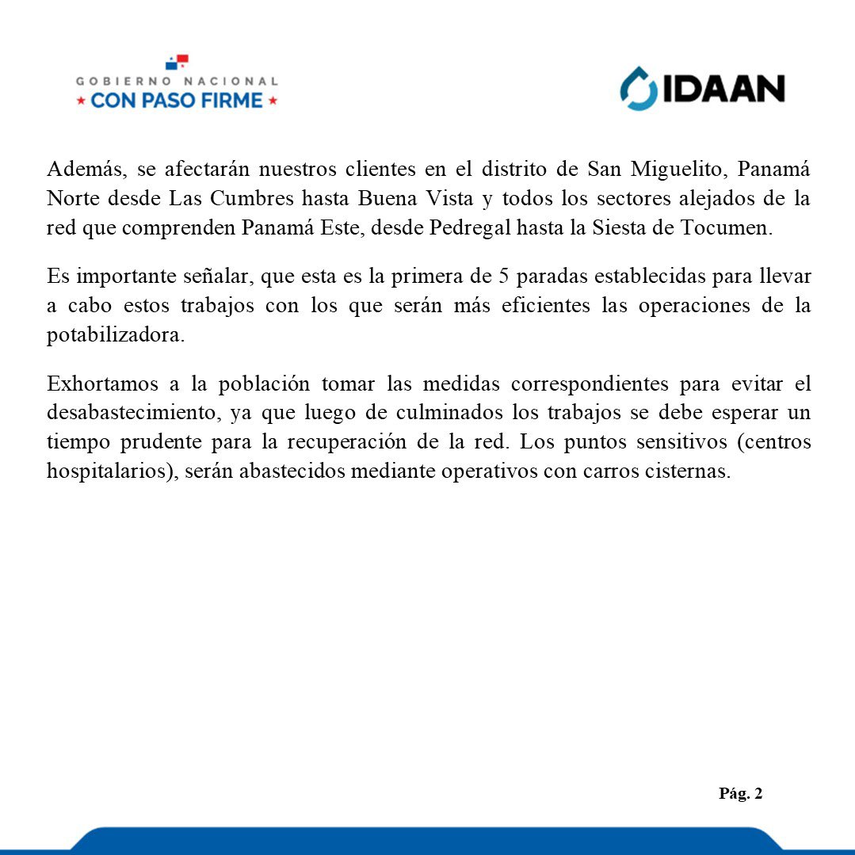 Suspensión de operaciones del potabilizadora de Tocumen. Suspensión de operaciones del potabilizadora de Tocumen.