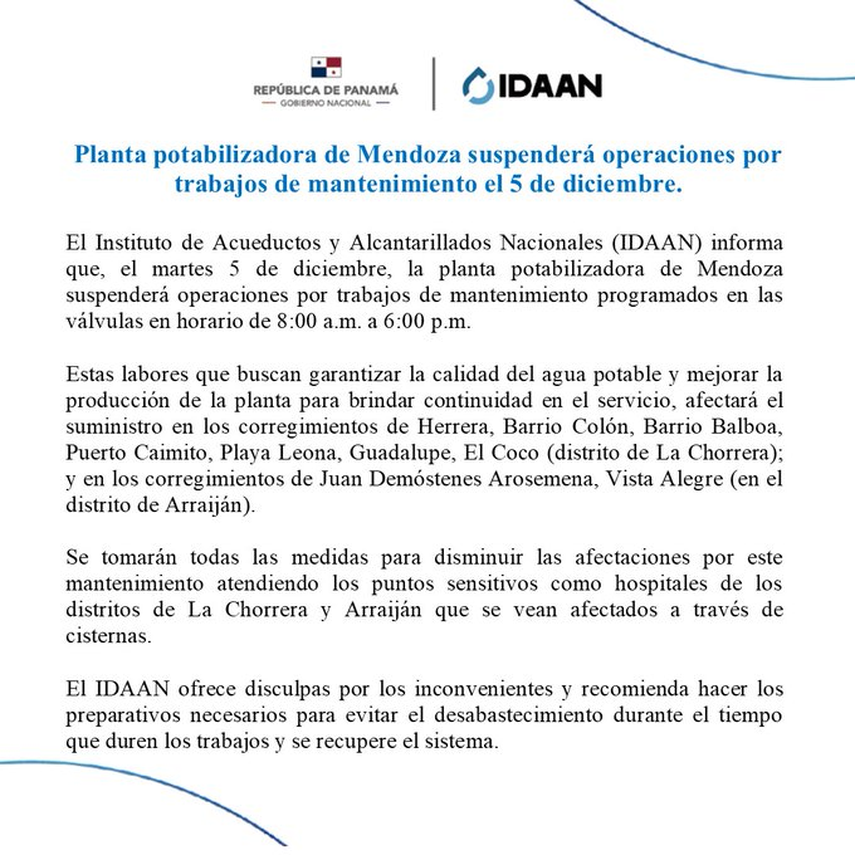 Potabilizadora de Mendoza suspenderá operaciones durante 10 horas Potabilizadora de Mendoza suspenderá operaciones durante 10 horas