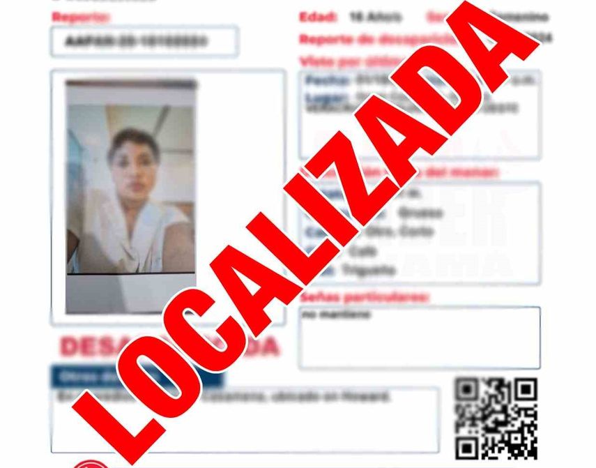 Joven desaparecida regresa al albergue donde reside tras la activación de Alerta Amber