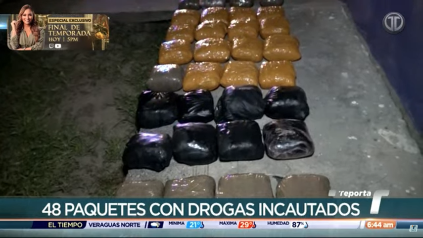 Policía Nacional Incauta tres sacos con 48 paquetes de droga.