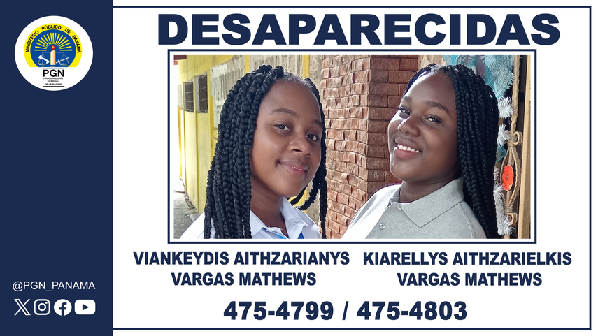 Anuncio del Ministerio Público por hermanas desaparecidas en Colón.