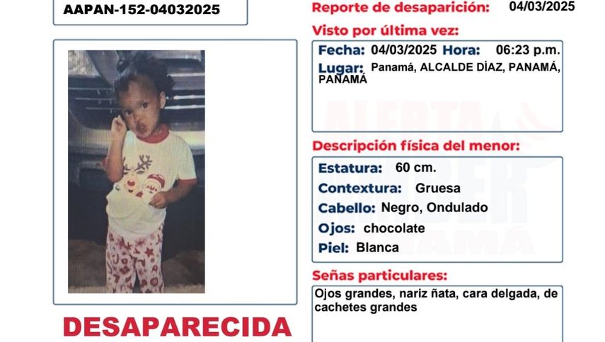 Emiten Alerta Amber por la desaparición de la niña Deboni Fuentes en Alcalde Díaz.
