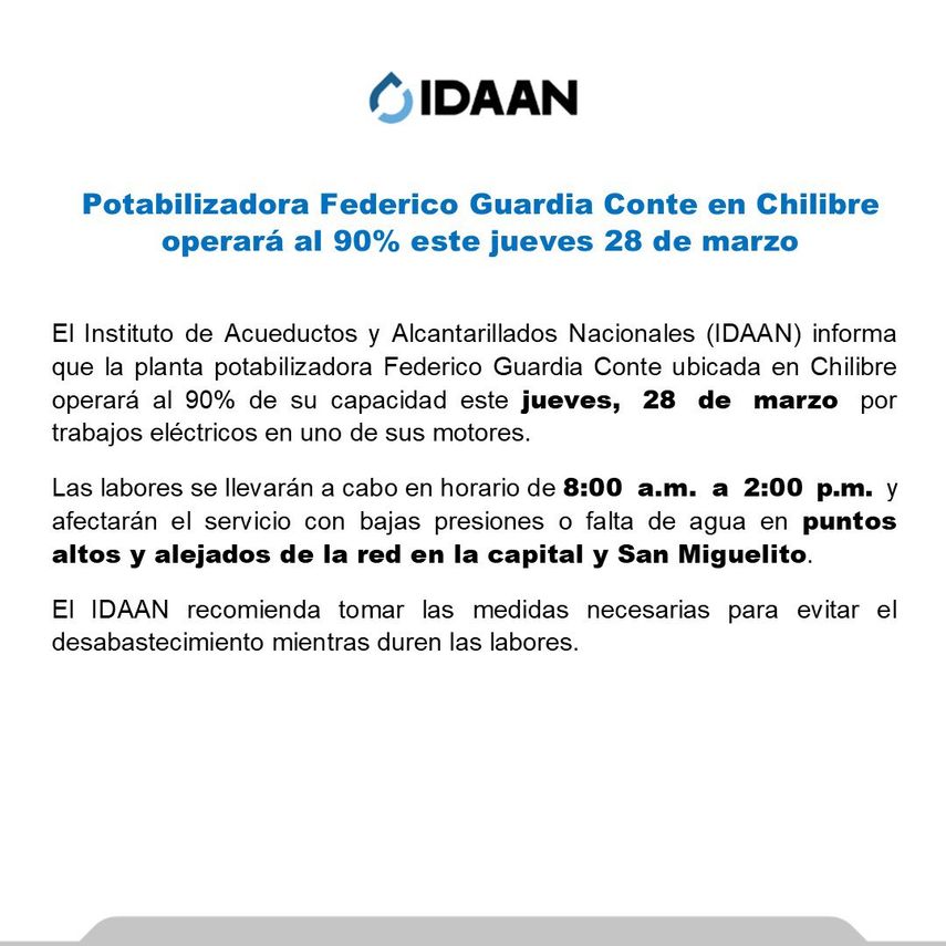 ¡Atención! Planta potabilizadora Federico Guardia opera en 90% ¡HOY! ¡Atención! Planta potabilizadora Federico Guardia opera en 90% ¡HOY!