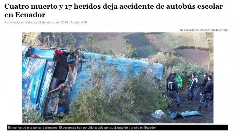Cuatro muertos y 17 heridos en accidente de bus escolar en Ecuador
