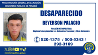 Ministerio Público investiga desaparición de Beyerson Palacios. Ministerio Público investiga desaparición de Beyerson Palacios.