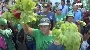 Pequeños productores protestan regalando verdura en el centro de Buenos Aires