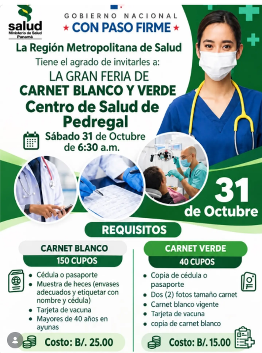 Nueva feria de carnet blanco y verde.
