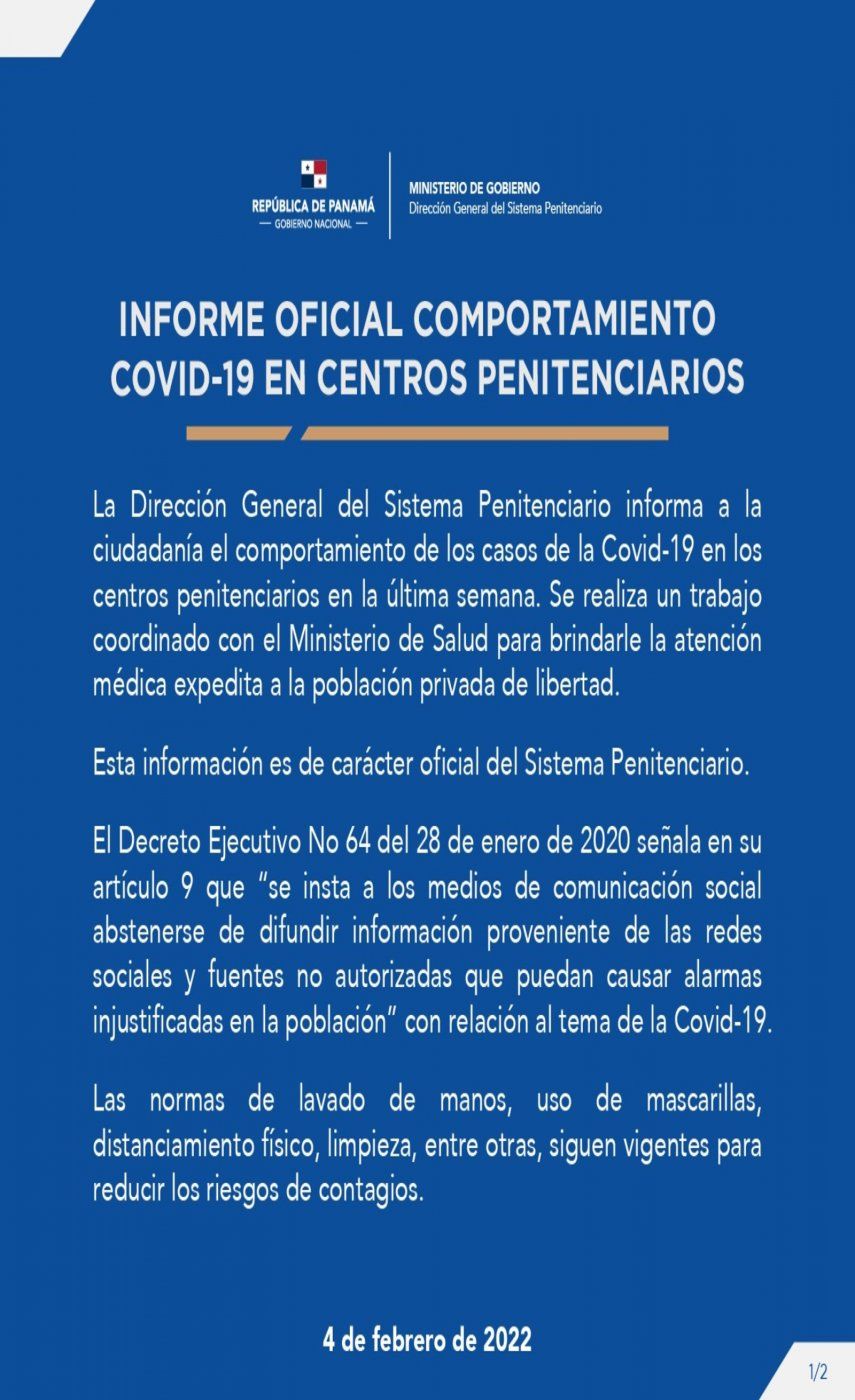 Centro Penitenciario de Penonomé encabeza lista de casos COVID-19