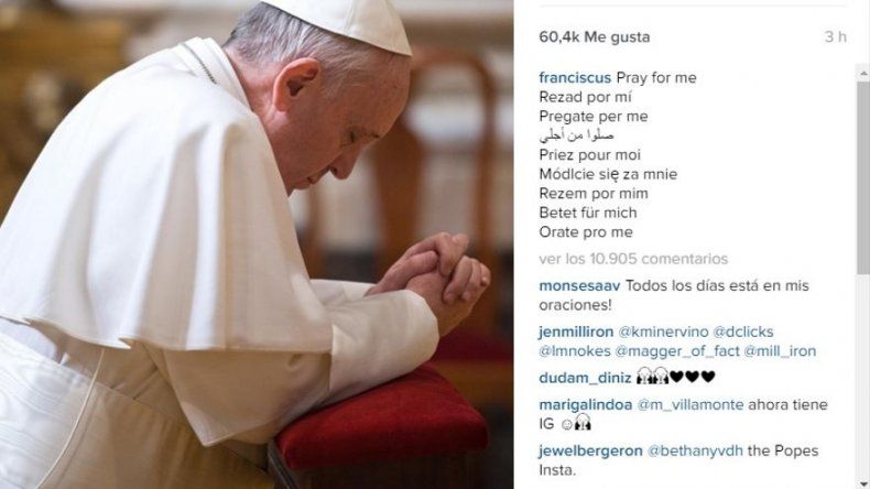 El papa estrena cuenta en Instagram con fotografía y mensaje: Rezad por mí