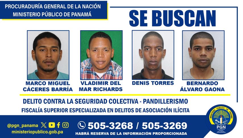 Ministerio Público solicita ayuda para ubicar a cuatro de los más buscados por pandillerismo