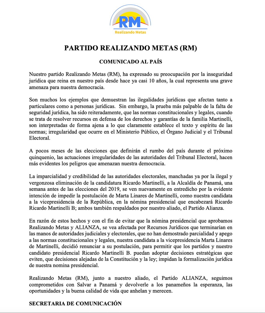 Nota de renuncia dirigida a la Dirección de Organización Electoral del Tribunal Electoral Nota de renuncia dirigida a la Dirección de Organización Electoral del Tribunal Electoral