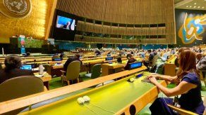 La canciller de Panamá, Erika Mouynes participando del Debate Temático de Alto Nivel: Vida submarina, hacia un océano libre de contaminación, protegido y resistente al clima (ODS14).