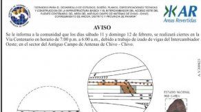 Realizarán cierres en la vía Centenario este fin de semana por instalación de vigas