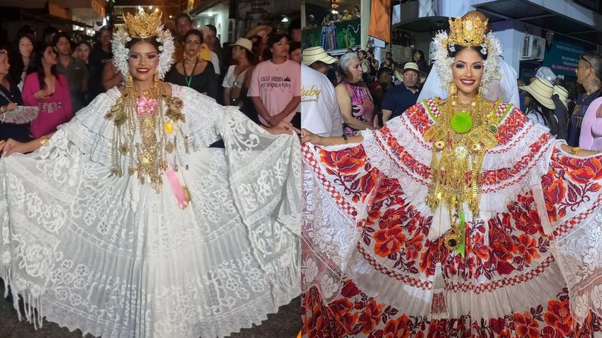 Las reinas del Carnaval de Las Tablas 2024, María Fernanda Tejada y Lía Victoria Borrero III.
