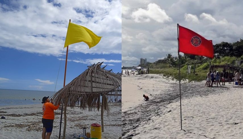La bandera roja y amarilla es colocada en playas y ríos por fuertes oleajes y altas mareas.