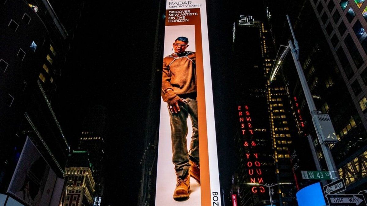 Boza appears on the screens of the famous Times Square avenue in New York