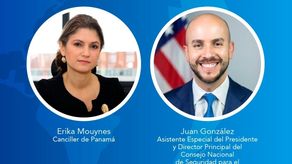 La ministra de Relaciones Exteriores de Panamá, Erika Mouynes sostuvo y Juan González, asistente especial del presidente de Estados Unidos, Joe Biden.