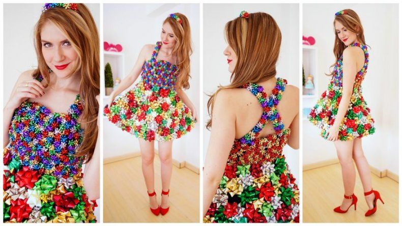 Vestido navideño de lazos de regalo