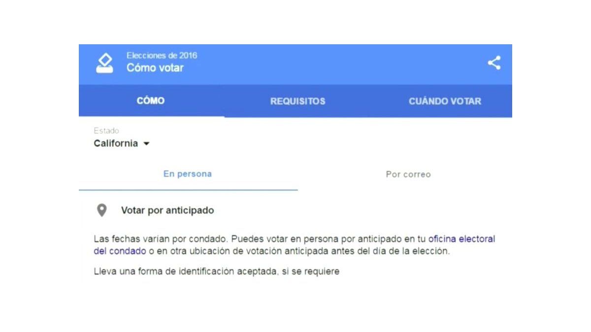 Google amplia su herramienta para resolver dudas sobre cómo votar en EE.UU.