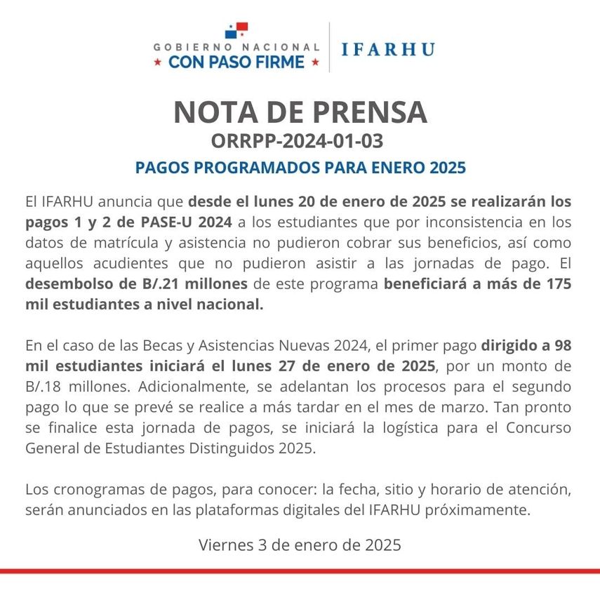 Comunicado del IFARHU Comunicado del IFARHU