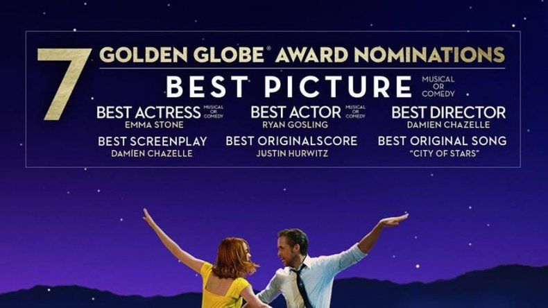 Musical La La Land favorita a los Globos de Oro, con siete nominaciones