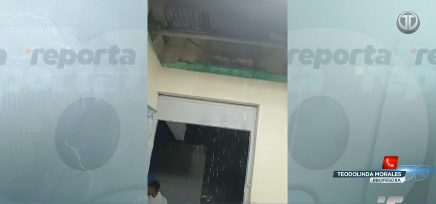 Denuncian falta de solución ante filtraciones en la Escuela Unión Panamericana en Alcalde Díaz.