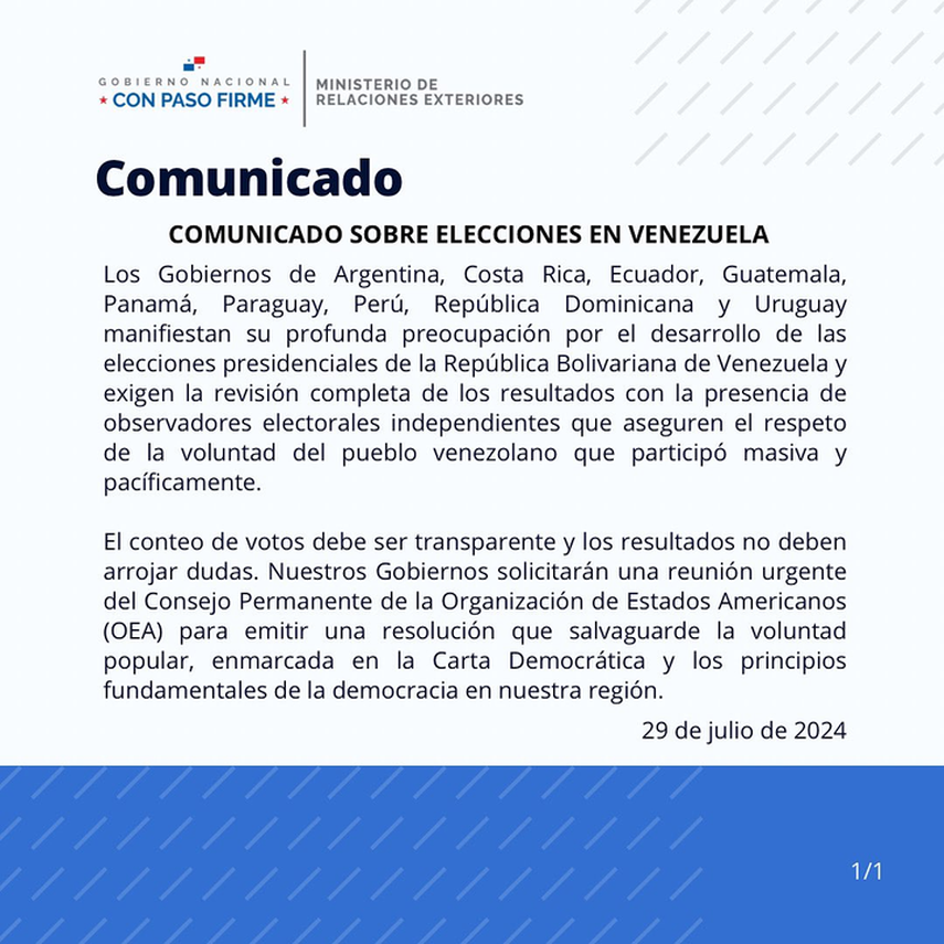 Panamá y países latinoamericanos se pronuncian por lo resultados de las elecciones en Venezuela Panamá y países latinoamericanos se pronuncian por lo resultados de las elecciones en Venezuela