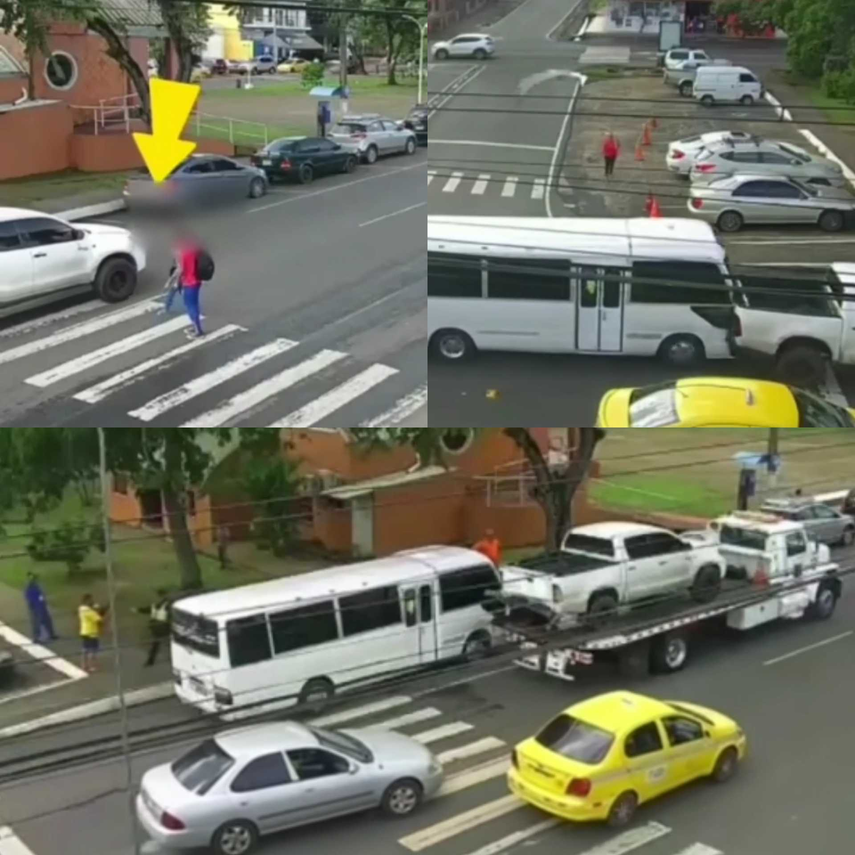 @Centrodecon Imagenes del momento en que el conductor por poco atropella a los peatones y el accidente de tránsito provocado