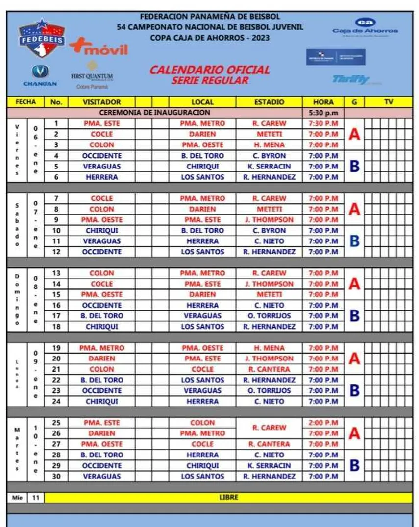 Calendario de la primera semana de partidos.