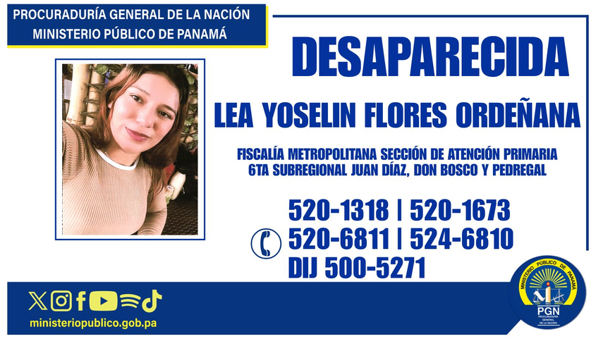 Ministerio Público solicita ayuda para ubicar a la joven Lea Yoselin Flores