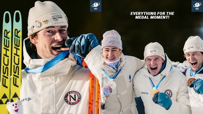 Sturla Holm Laegreid junto a sus compañeros de equipo. Sturla Holm Laegreid junto a sus compañeros de equipo.