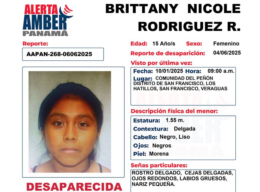 Activan Alerta Amber por desaparición de una menor de 15 años en Veraguas