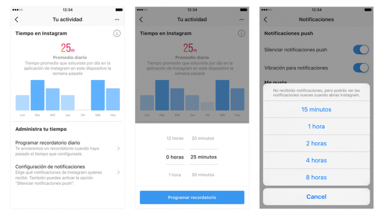 Instagram y Facebook incluyen opciones para controlar su tiempo de uso