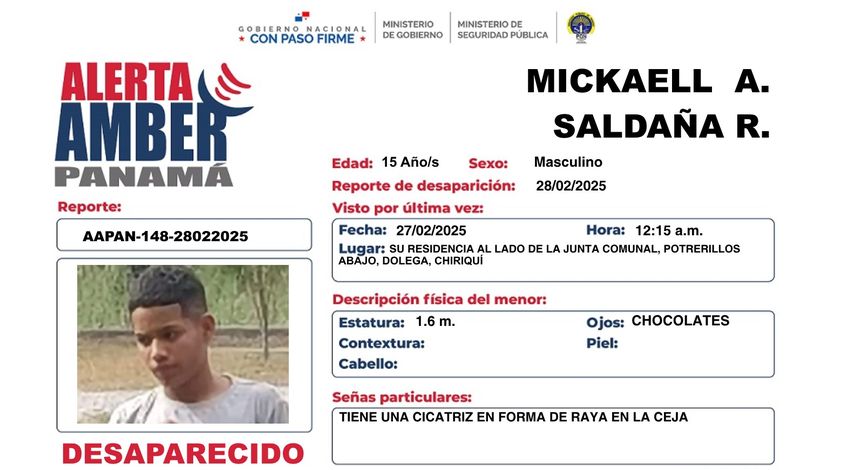 Activan Alerta Amber por la desaparición de Mickaell Anderson Saldaña de 15 años