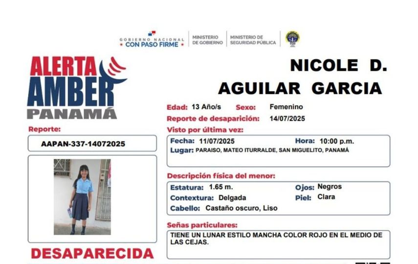 Alerta Amber por desaparición de Nicole Aguilar