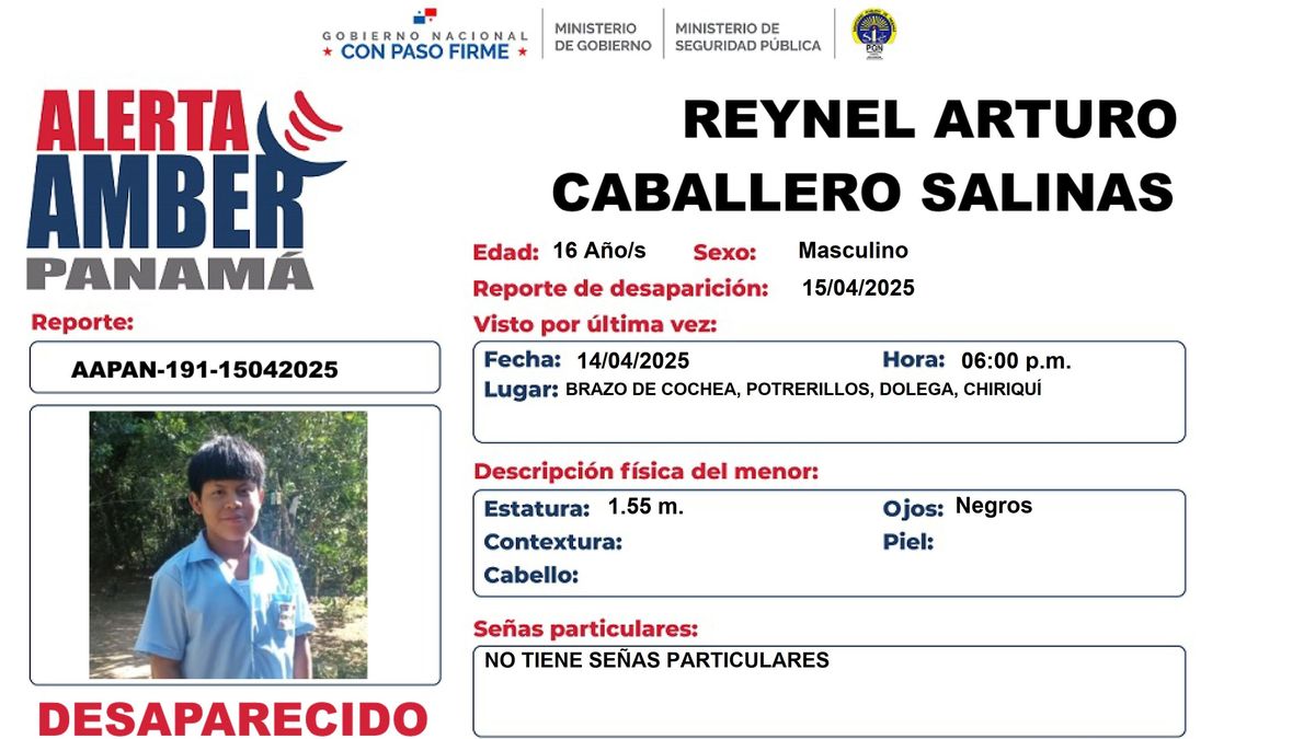 Alerta Amber - Reynel Arturo Caballero Salinas