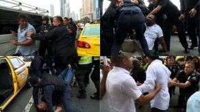 Golpes y empujones entre transportistas y policías durante protesta en la Avenida Balboa Golpes y empujones entre transportistas y policías durante protesta en la Avenida Balboa