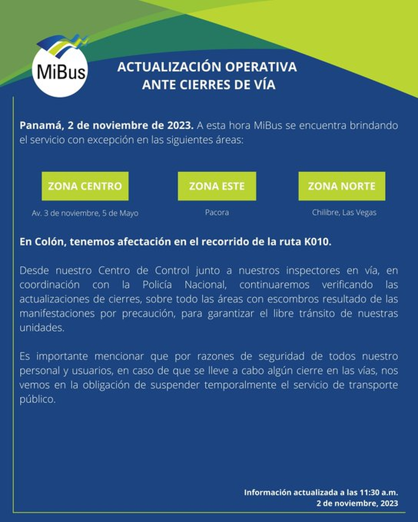 Actualización de la operación de Mi Bus en distintas zonas: Actualización de la operación de Mi Bus en distintas zonas:
