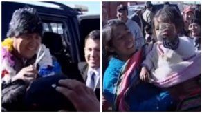 Evo Morales rapa y apadrina a una niña en rito andino boliviano