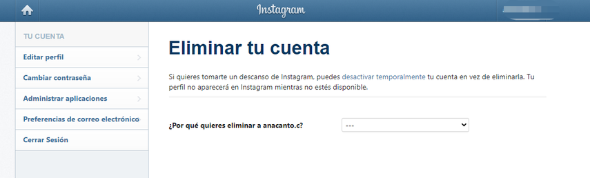 Pasos para eliminar tu cuenta de Instagram.