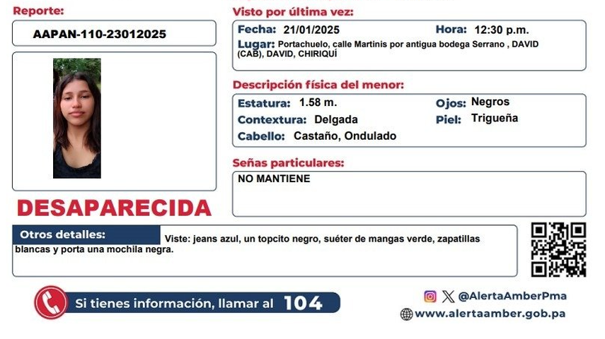 Activan Alerta Amber por la desaparición de Nadege Morales de 13 años