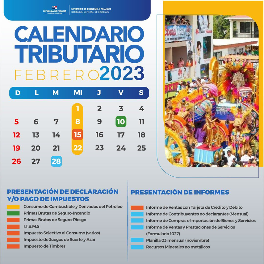 DGI, calendario tributario del mes de febrero