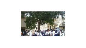 Grupo de institutores salen nuevamente a protestar con máscaras y piedras