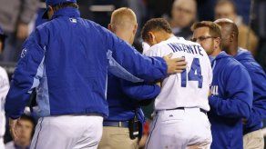 Omar Infante recibe pelotazo en la cara